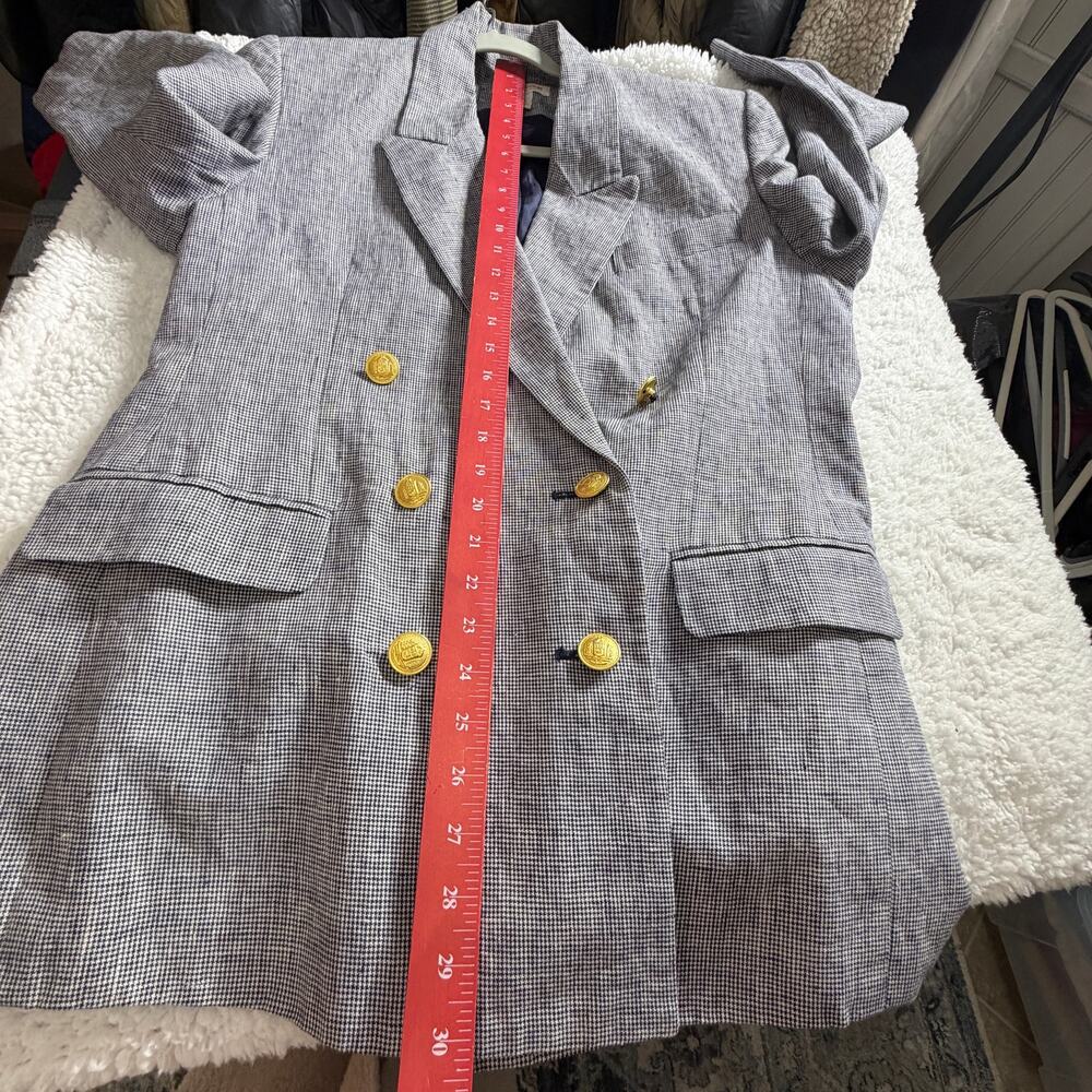 Brooks Brothers Linen Blazer size 12 Navy White Houndstooth Gold Buttons Jacket - Picture 5 of 9